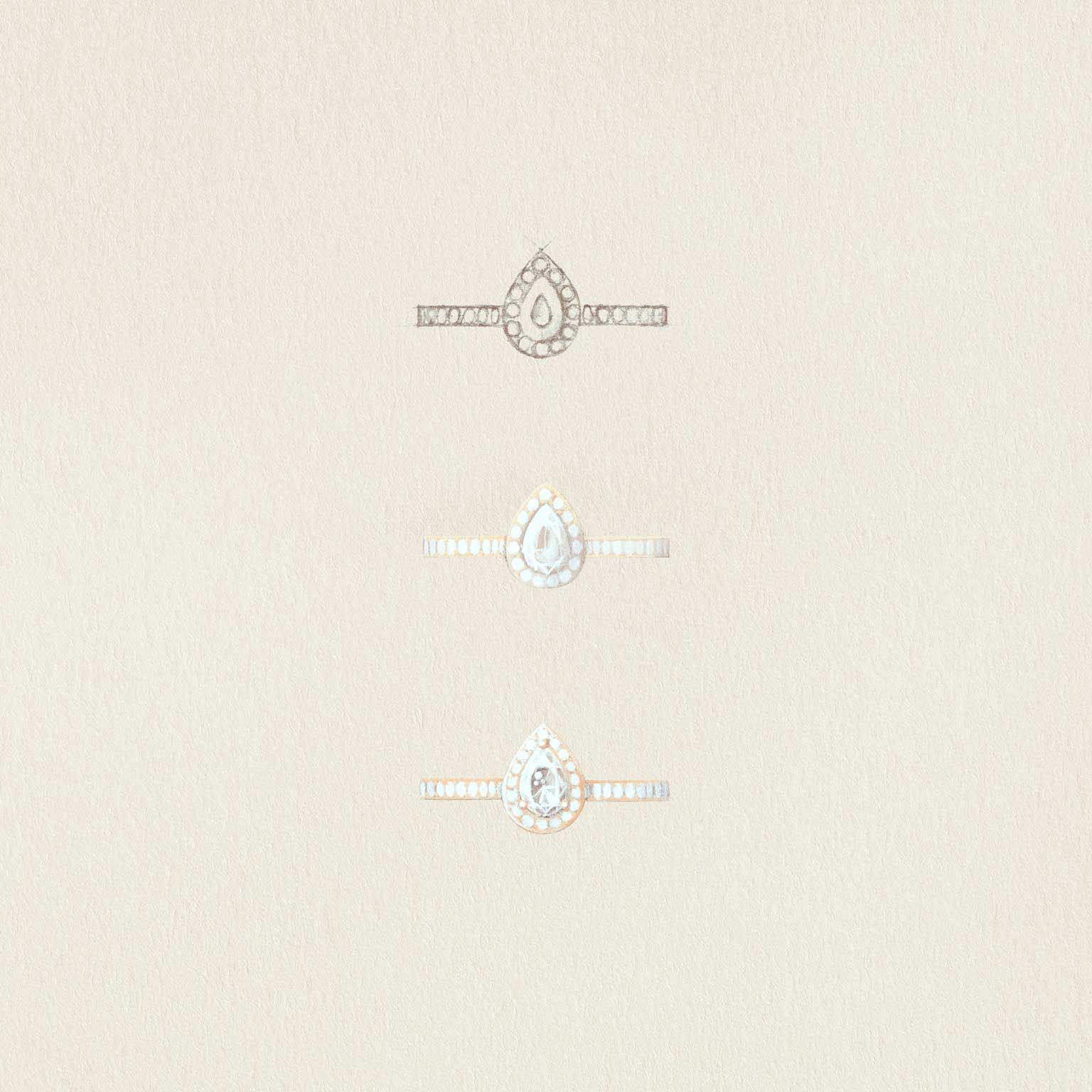 Bague Baby Rétromantique Poire Pavée gouache