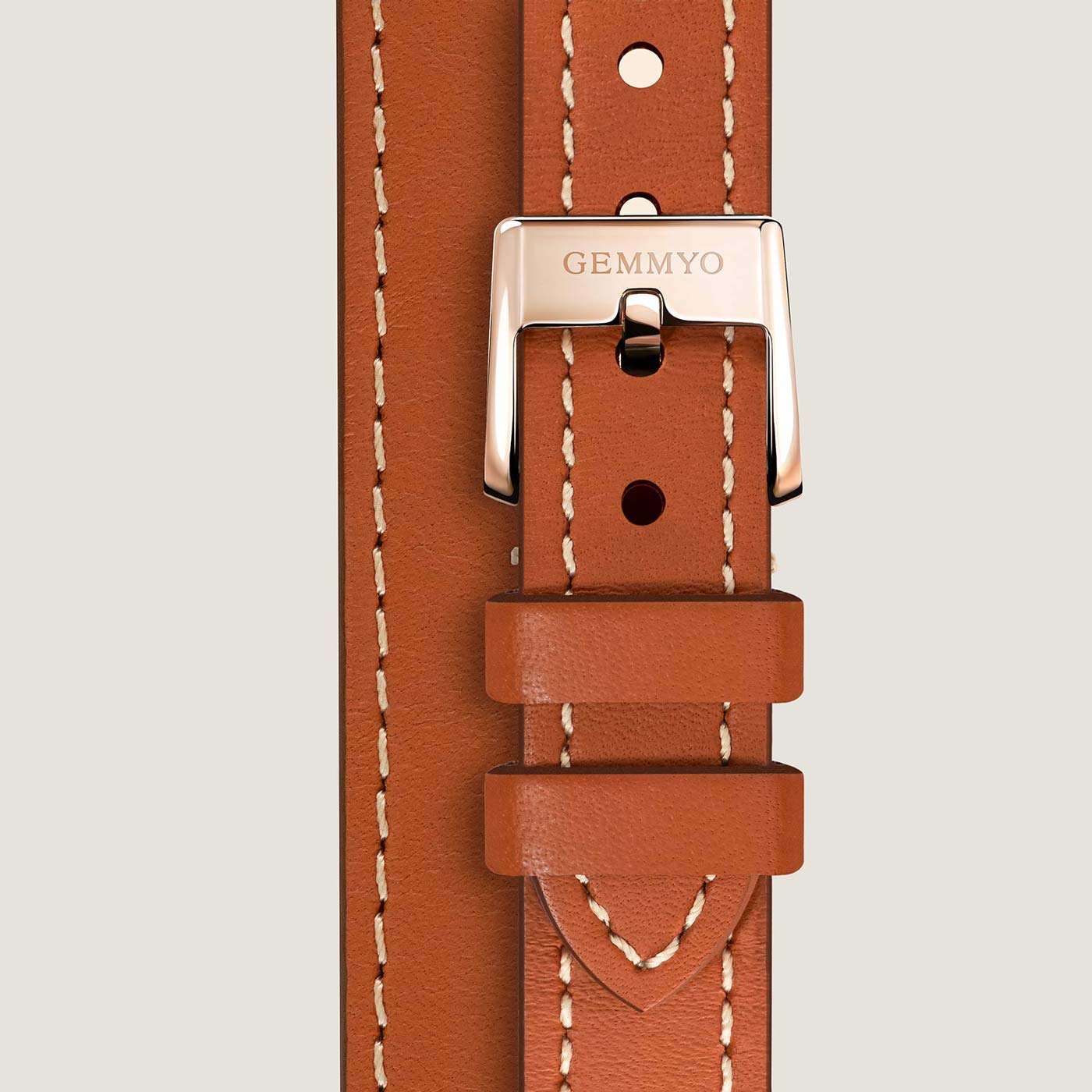 Bracelet Cuir naturel Acier rosé Prima double tour