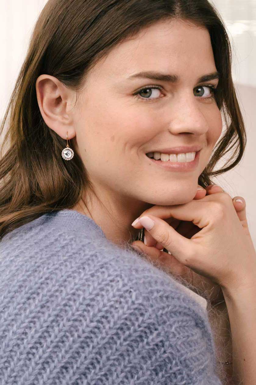 Boucles Rétromantique XL or rose et Aigue-Marine