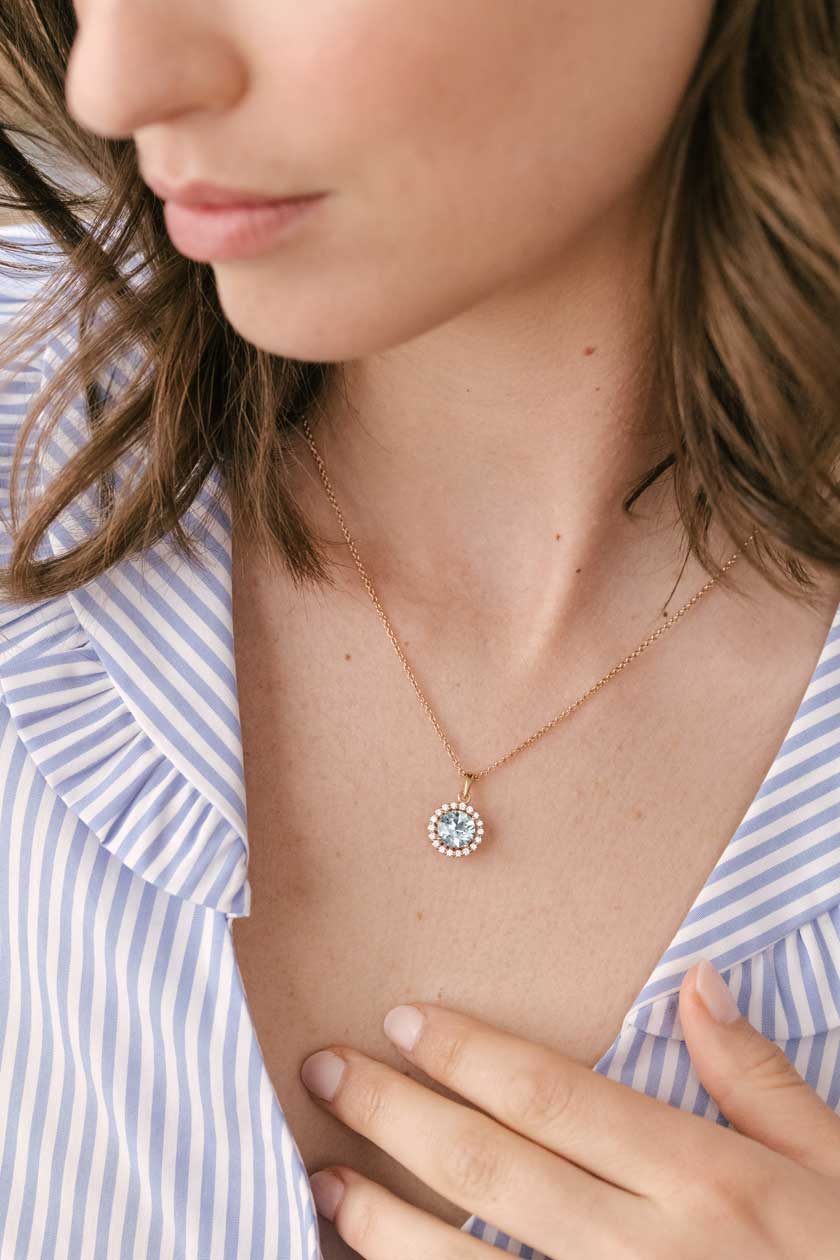 Pendentif Rétromantique XL or rose et Aigue-Marine