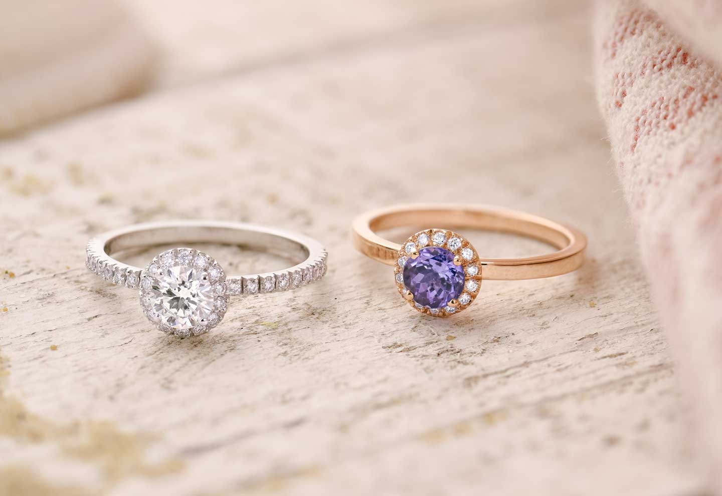 Bagues Rétromantique M et M Pavée Or blanc/rose Diamants/Tanzanite