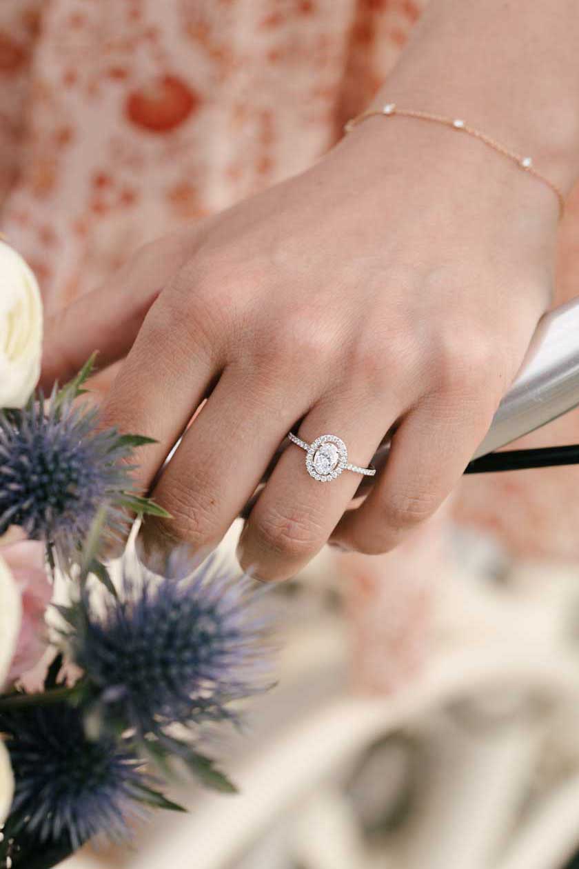 Bague Rétromantique Ovale or blanc et diamant