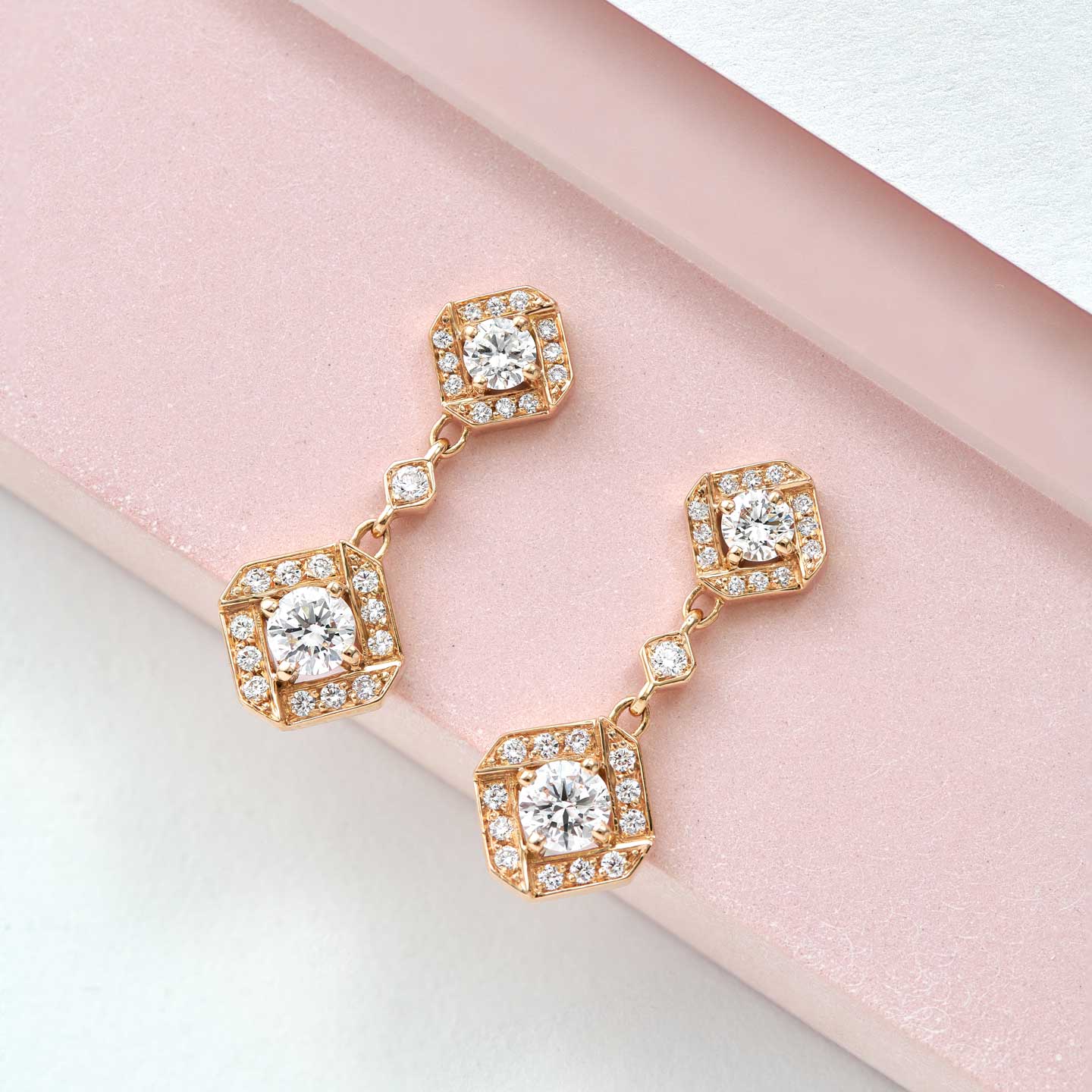 Boucles oreille Plissage or rose et diamant