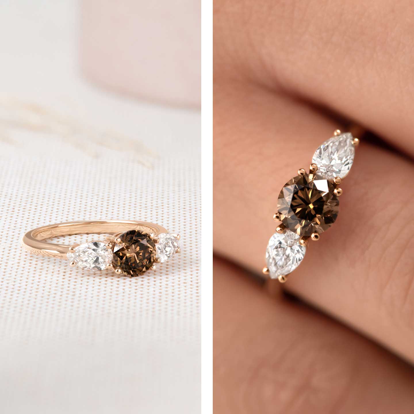 Bague Lady Duo de Poires or rose et diamant chocolat