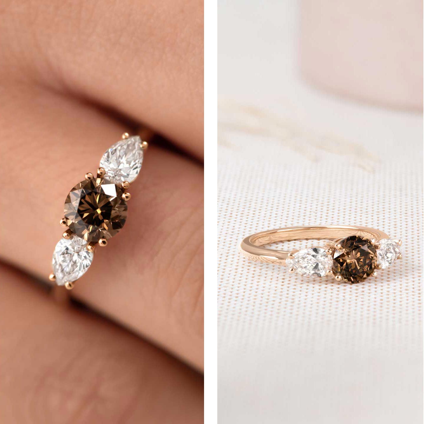 Bague Lady Duo de Poires or rose et diamant chocolat