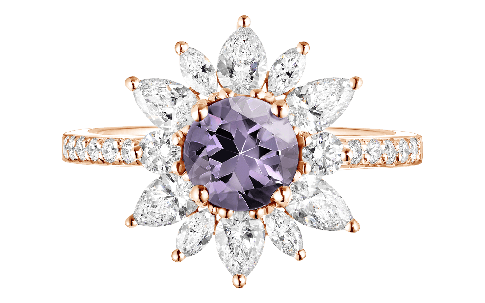Bague Everbloom Prima or rose spinelle lavande