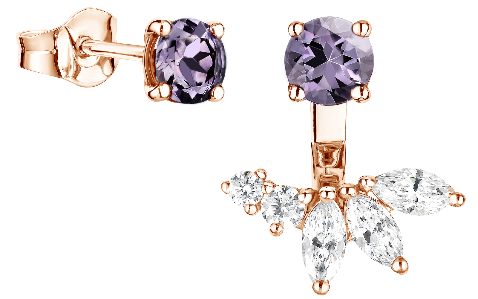 Boucles d\'oreilles Everbloom or rose Spinelle Lavande