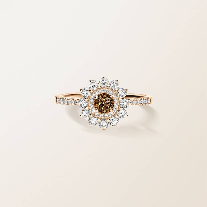 リング 18金ピンクゴールド ディアマン・ショコラ Lefkos 4 mm Pavée