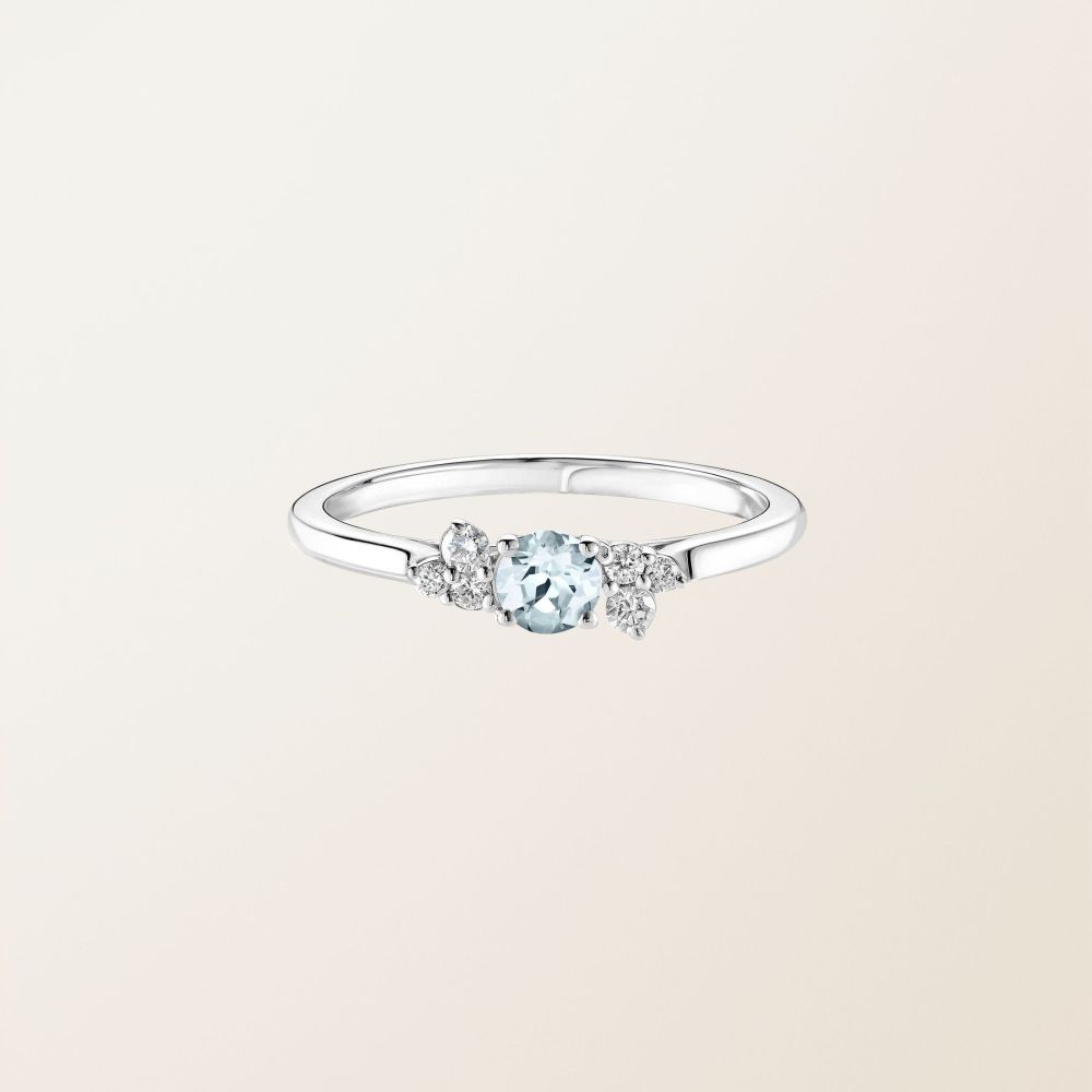 リング ホワイトゴールド アクアマリンとダイヤモンド Baby EverBloom 2