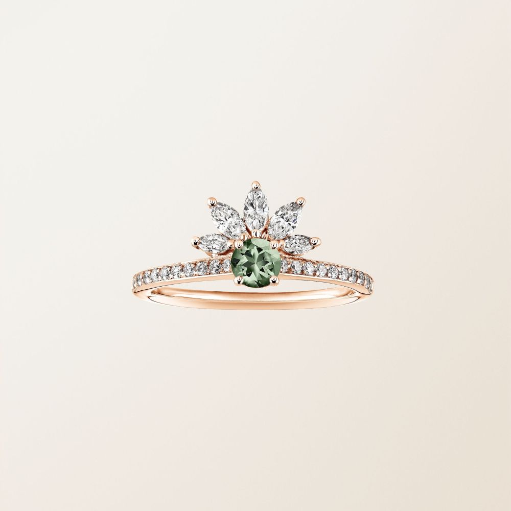 Bague Or rose Saphir Vert et diamants EverBloom Pavée 4 mm 2