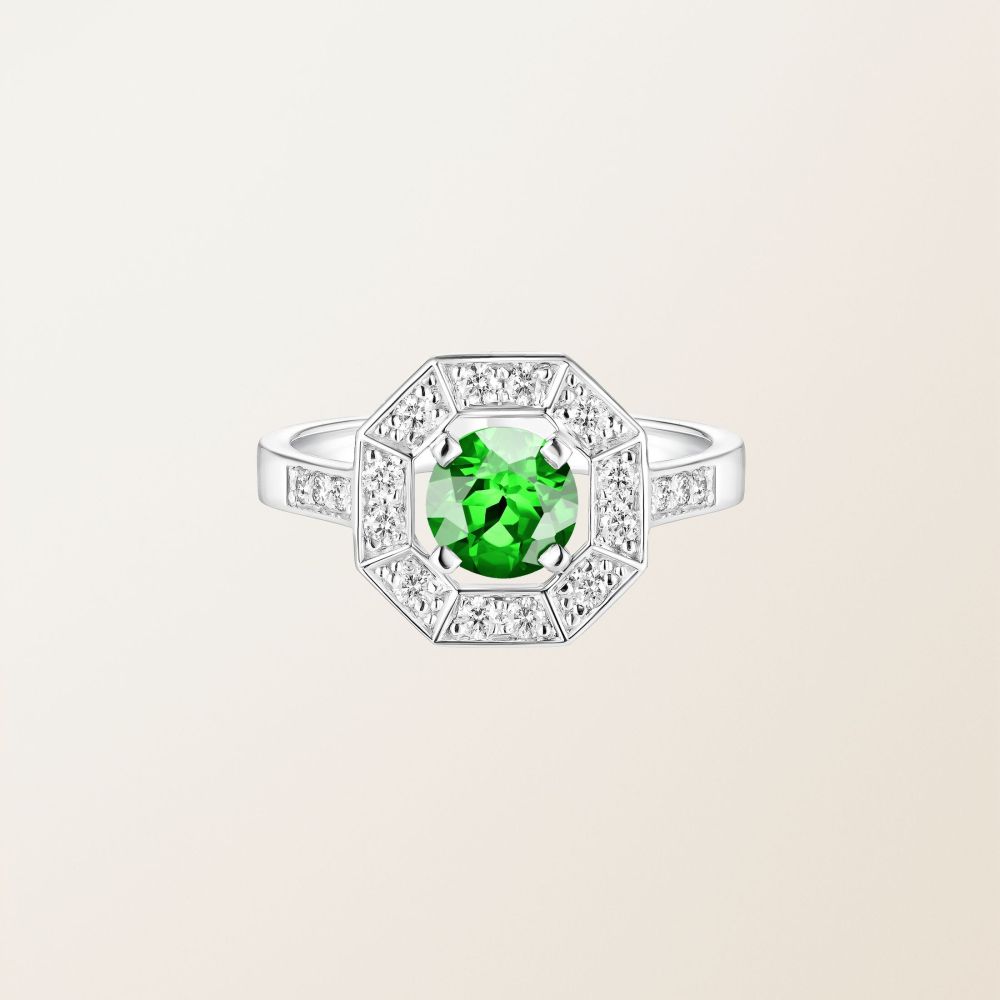 Ring White gold Tsavorite and diamonds Art Déco Rond 6 mm 2