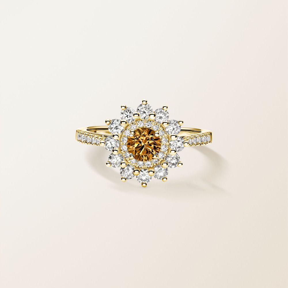 Bague Or jaune Diamant Cognac et diamants Lefkos 5 mm Pavée 2