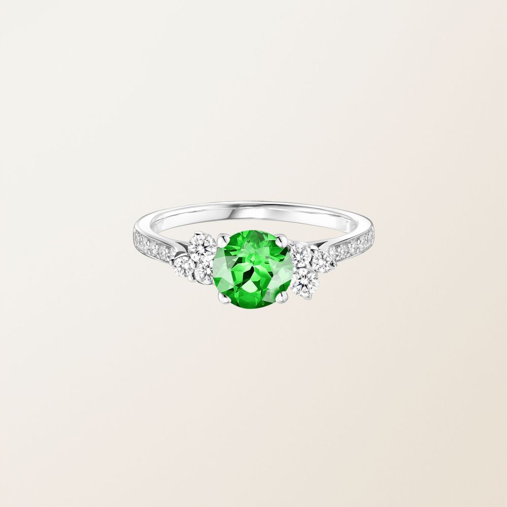 Ring White gold Tsavorite and diamonds Baby EverBloom 6 mm Pavée 2