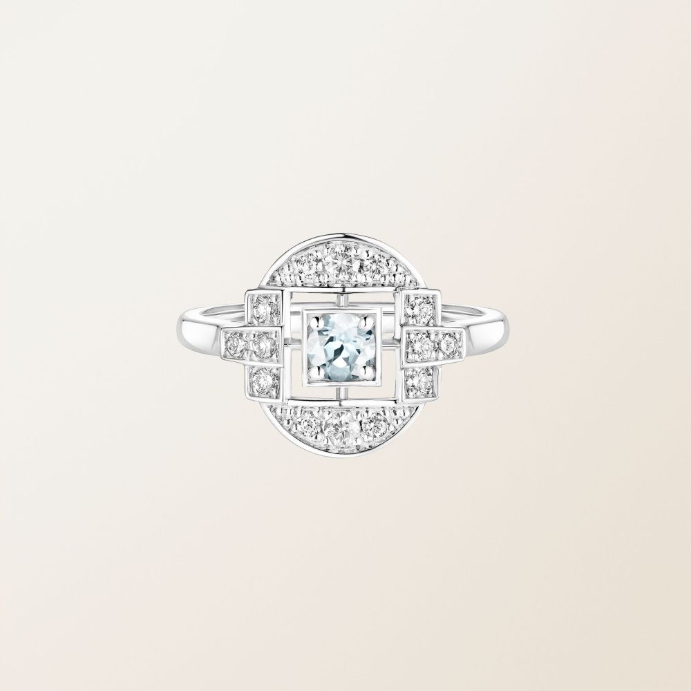 リング ホワイトゴールド アクアマリンとダイヤモンド Art Déco Solo 2