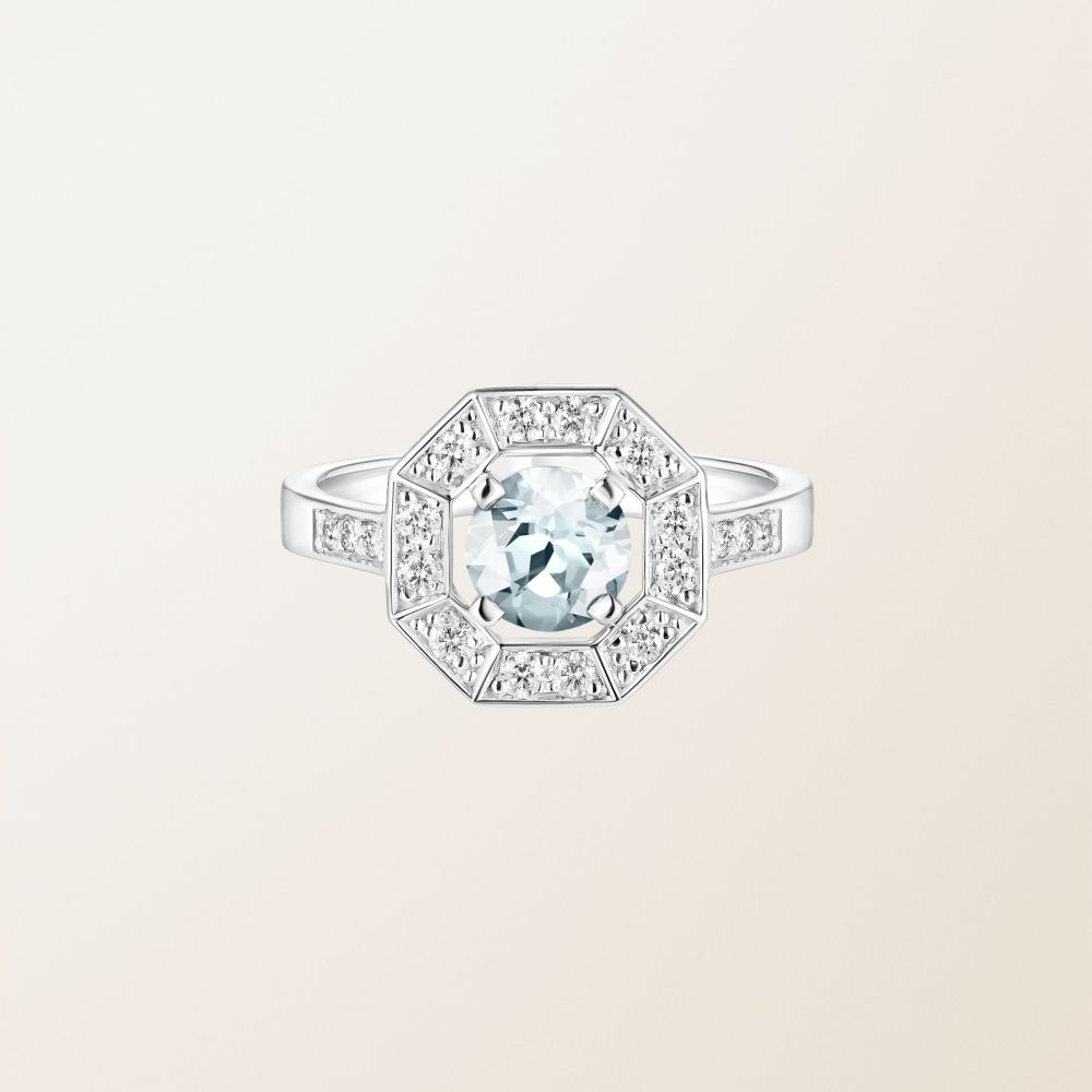 リング ホワイトゴールド アクアマリンとダイヤモンド Art Déco Rond 6 mm 2