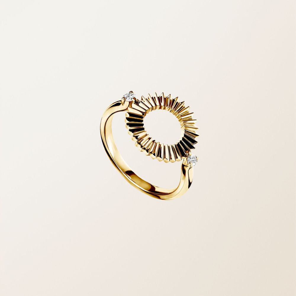 Bague Or jaune Diamant Entaille Rayons 2