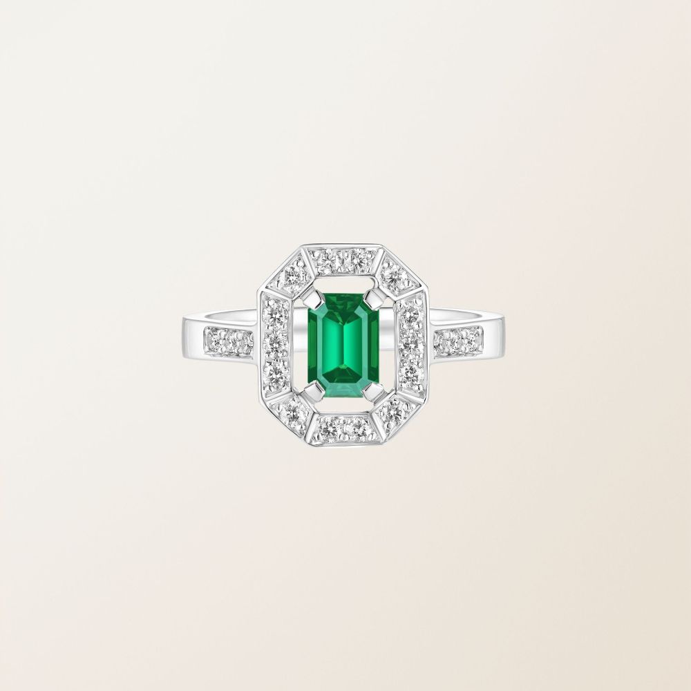 Bague Or blanc Emeraude et diamants Art Déco 2