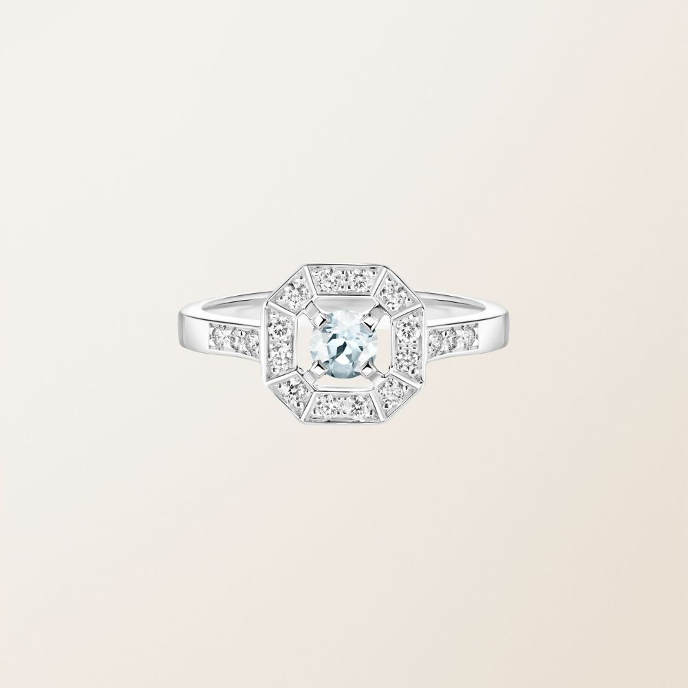 リング ホワイトゴールド アクアマリンとダイヤモンド Art Déco Rond 4 mm 2