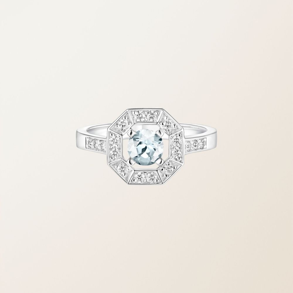 リング ホワイトゴールド アクアマリンとダイヤモンド Art Déco Rond 5 mm 2