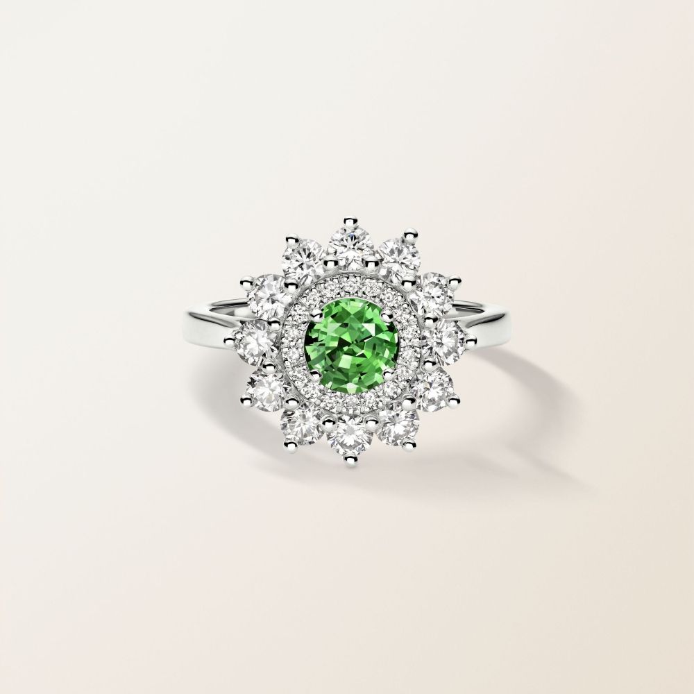 Ring White gold Tsavorite and diamonds Lefkos 6 mm 2