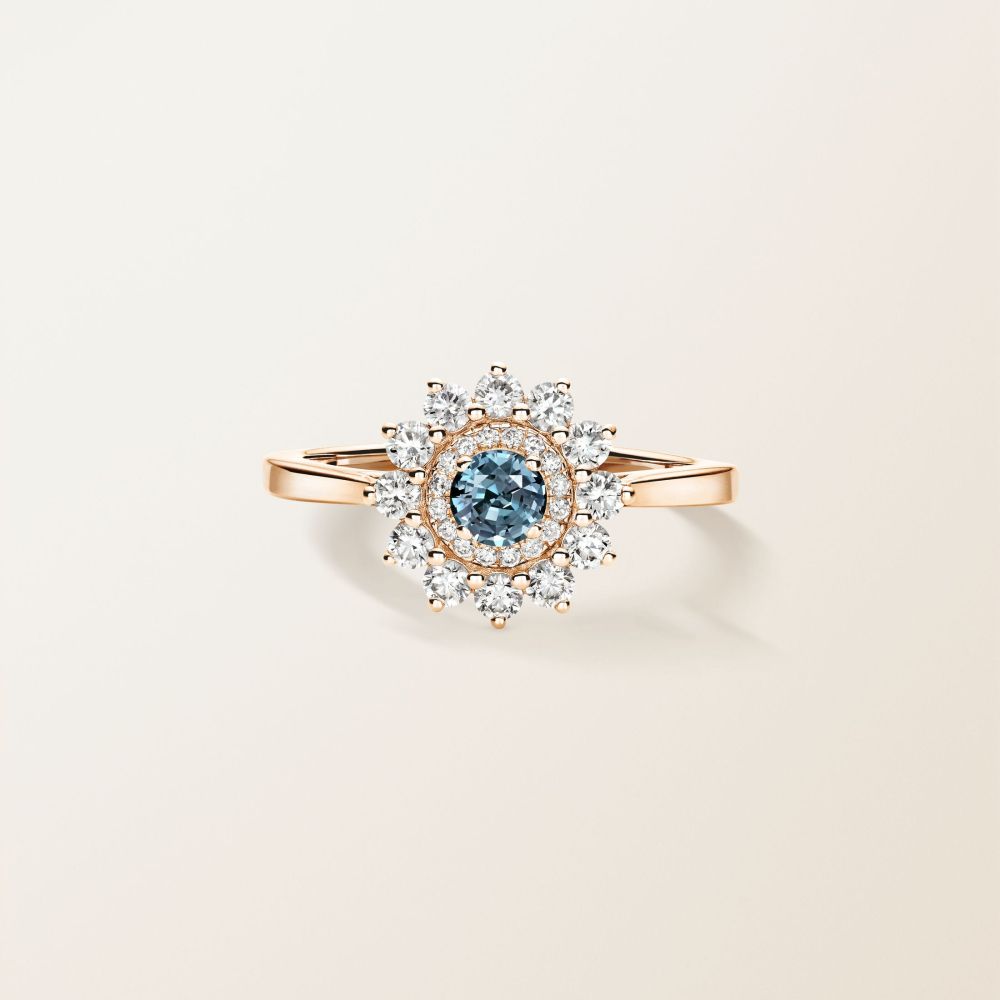 Bague Or rose Saphir Bleu Gris Lefkos 4 mm 2