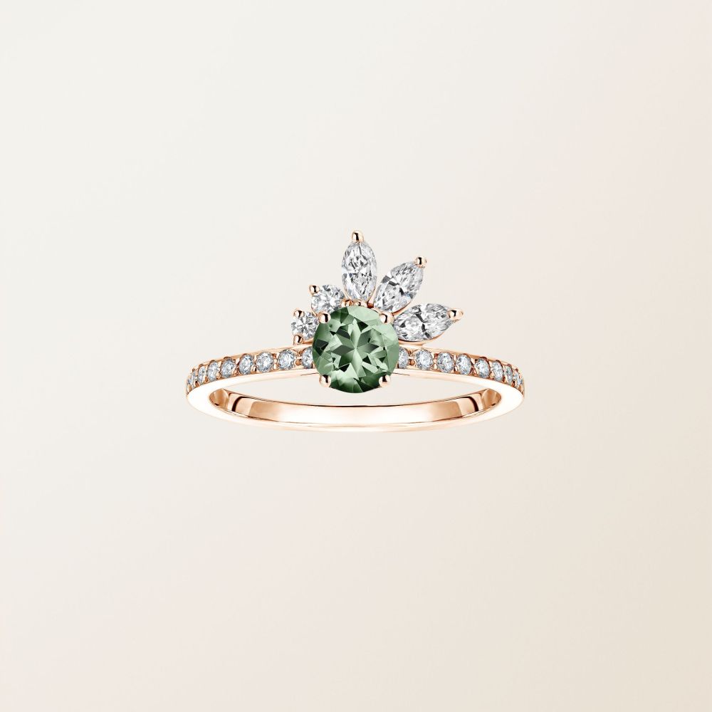 Bague Or rose Saphir Vert et diamants Little EverBloom Pavée 2