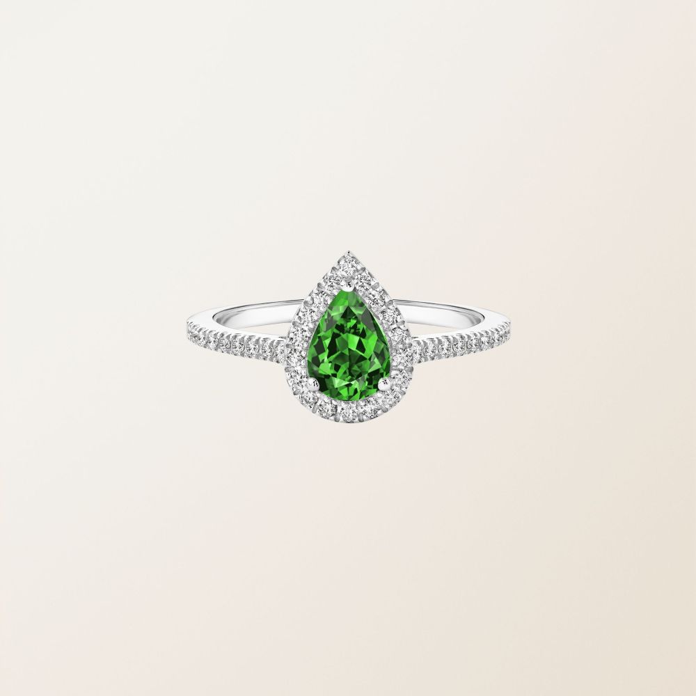 Ring White gold Tsavorite and diamonds Rétromantique Poire Pavée 2
