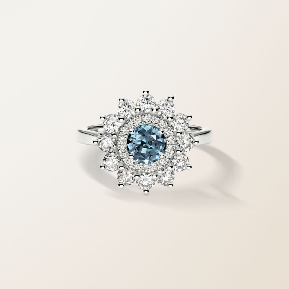 Bague Or blanc Saphir Bleu Gris et diamants Lefkos 6 mm 2