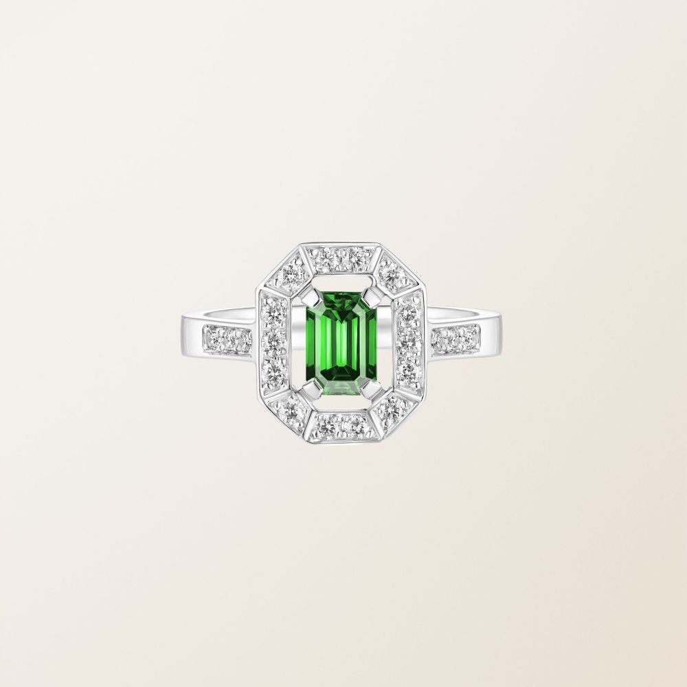 Ring White gold Tsavorite and diamonds Art Déco 2