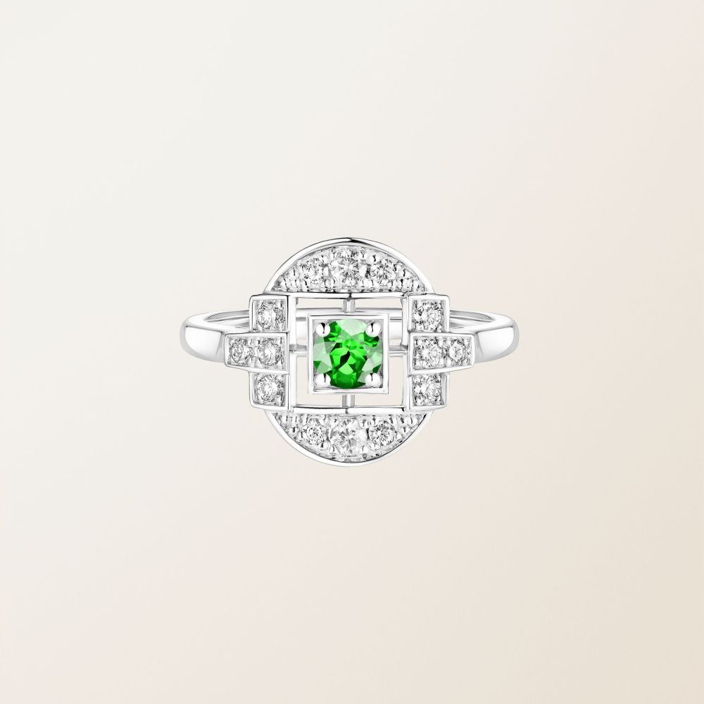 Ring White gold Tsavorite and diamonds Art Déco Solo 2