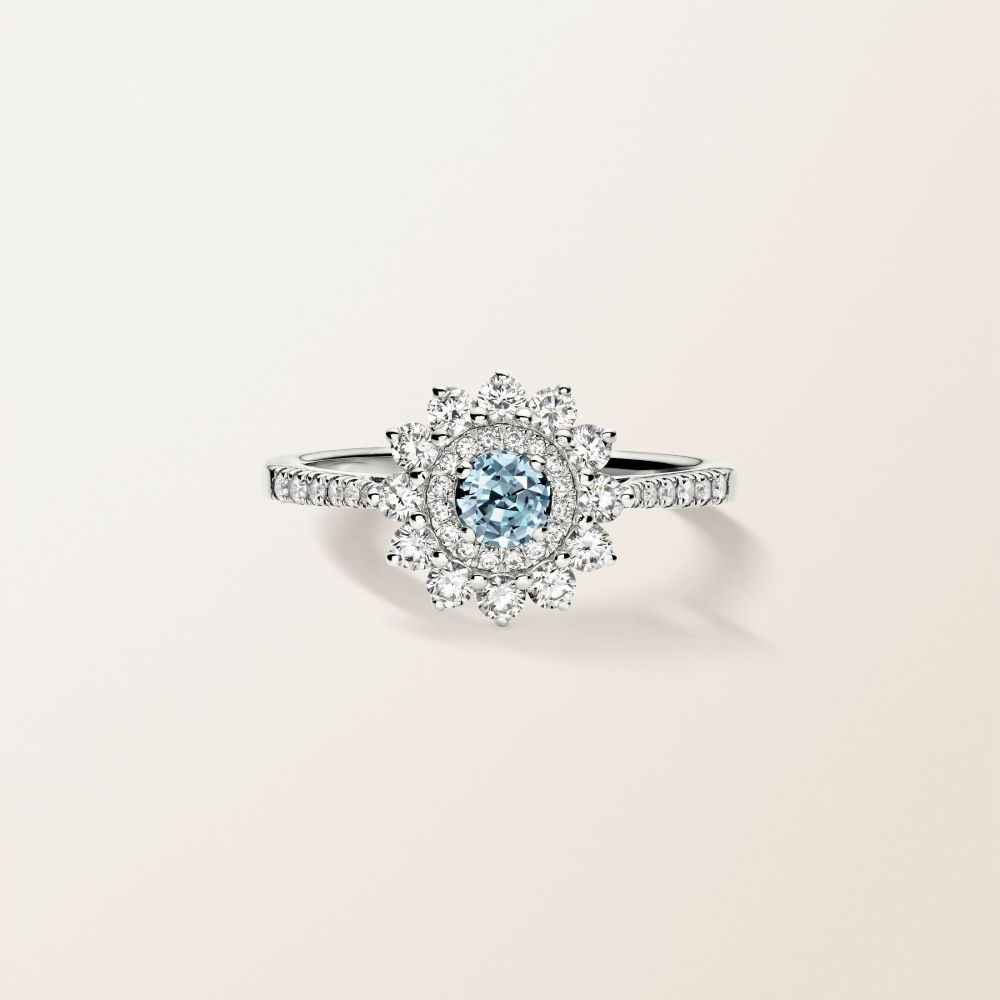 リング ホワイトゴールド アクアマリンとダイヤモンド Lefkos 4 mm Pavée 2