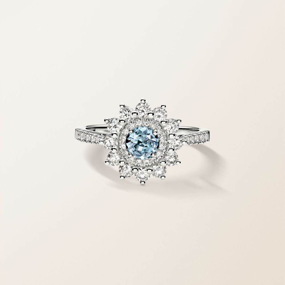 リング ホワイトゴールド アクアマリンとダイヤモンド Lefkos 5 mm Pavée 2