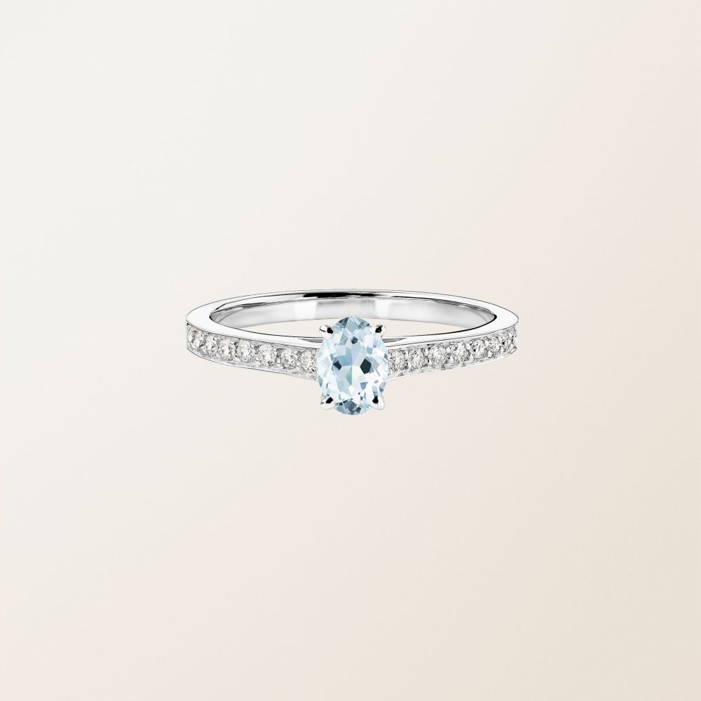 リング ホワイトゴールド アクアマリンとダイヤモンド Lady Ovale Pavée 2