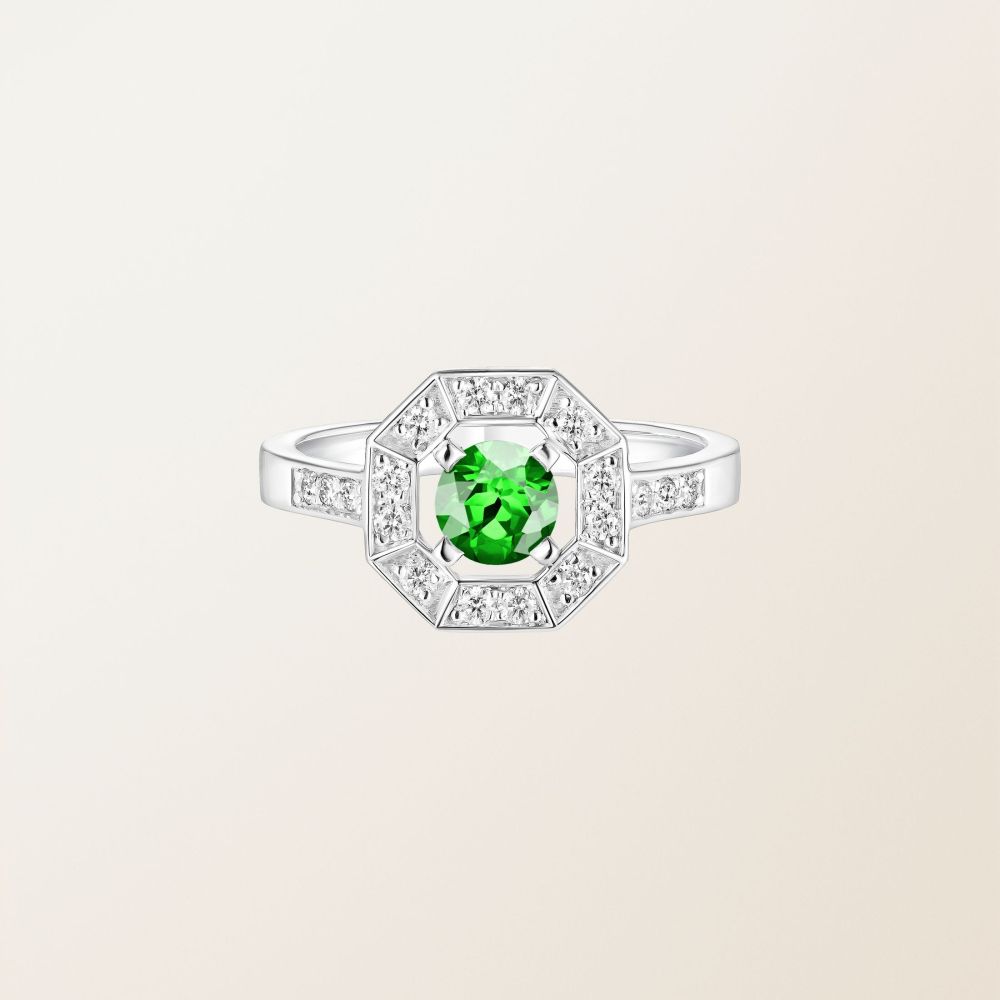 Ring White gold Tsavorite and diamonds Art Déco Rond 5 mm 2