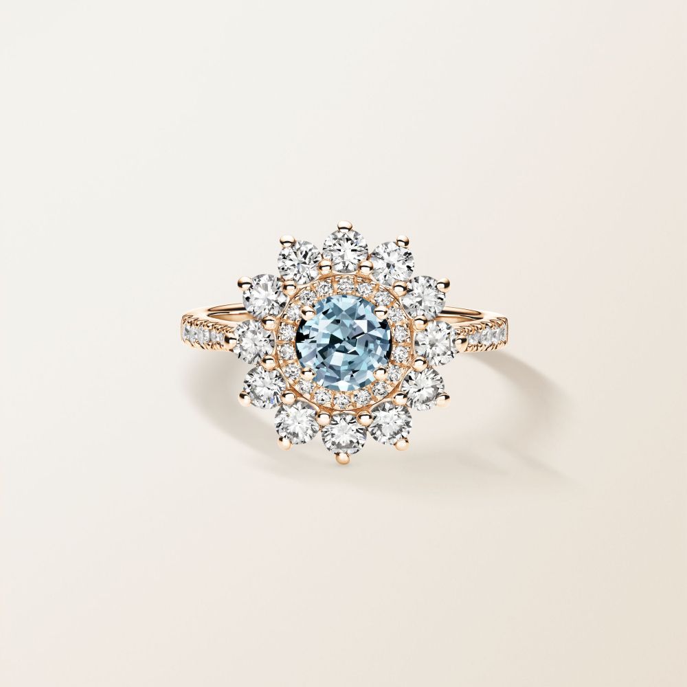 Bague Or rose Aigue-marine et diamants Lefkos 6 mm Pavée 2