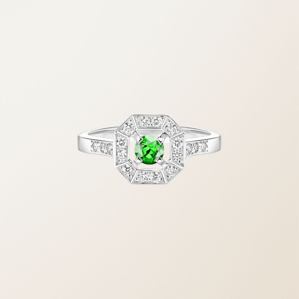 Ring White gold Tsavorite and diamonds Art Déco Rond 4 mm 2