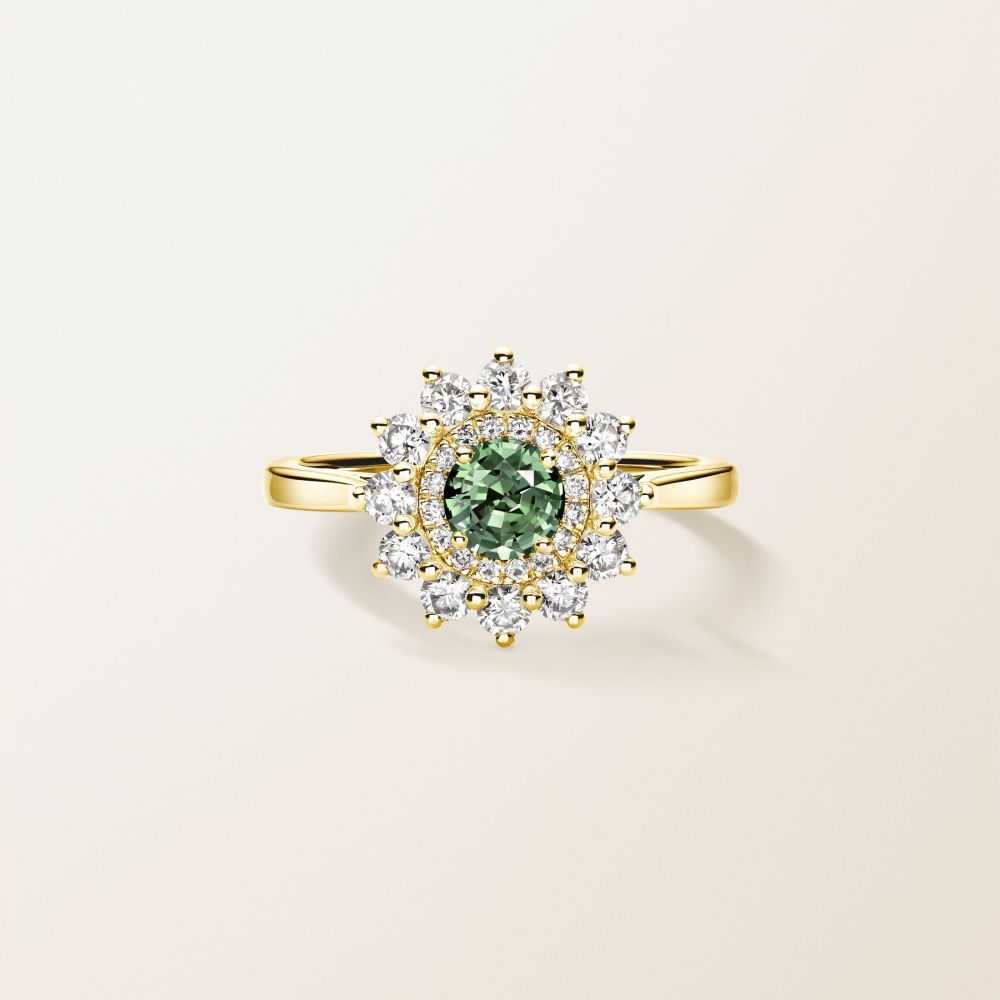 Bague Or jaune Saphir Vert et diamants Lefkos 5 mm 2