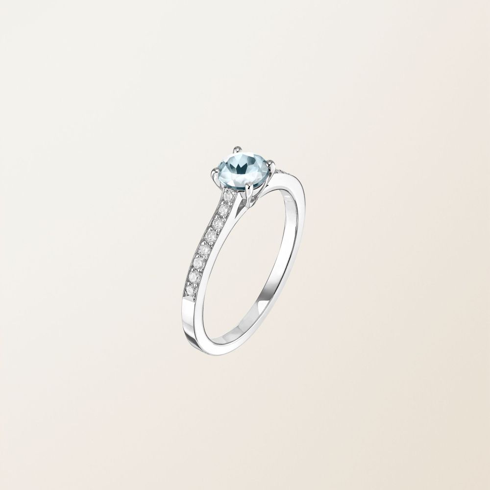 リング ホワイトゴールド アクアマリンとダイヤモンド Little Lady Pavée 2