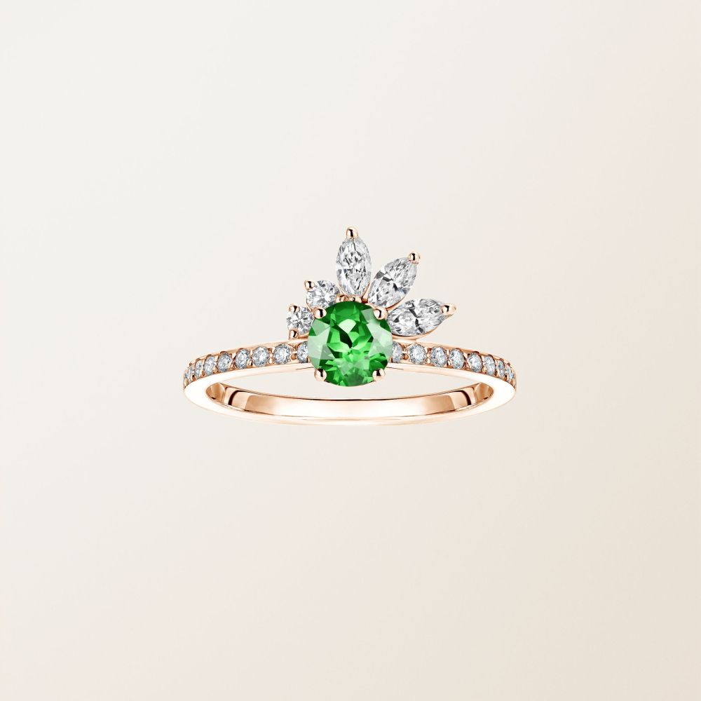 Ring Rose gold Tsavorite and diamonds Little EverBloom Pavée 2