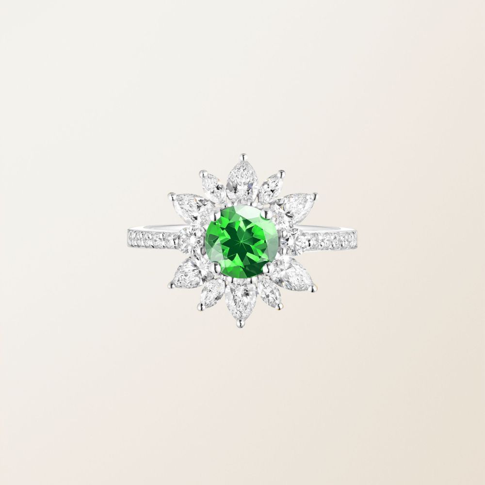 Ring White gold Tsavorite and diamonds EverBloom Prima 2