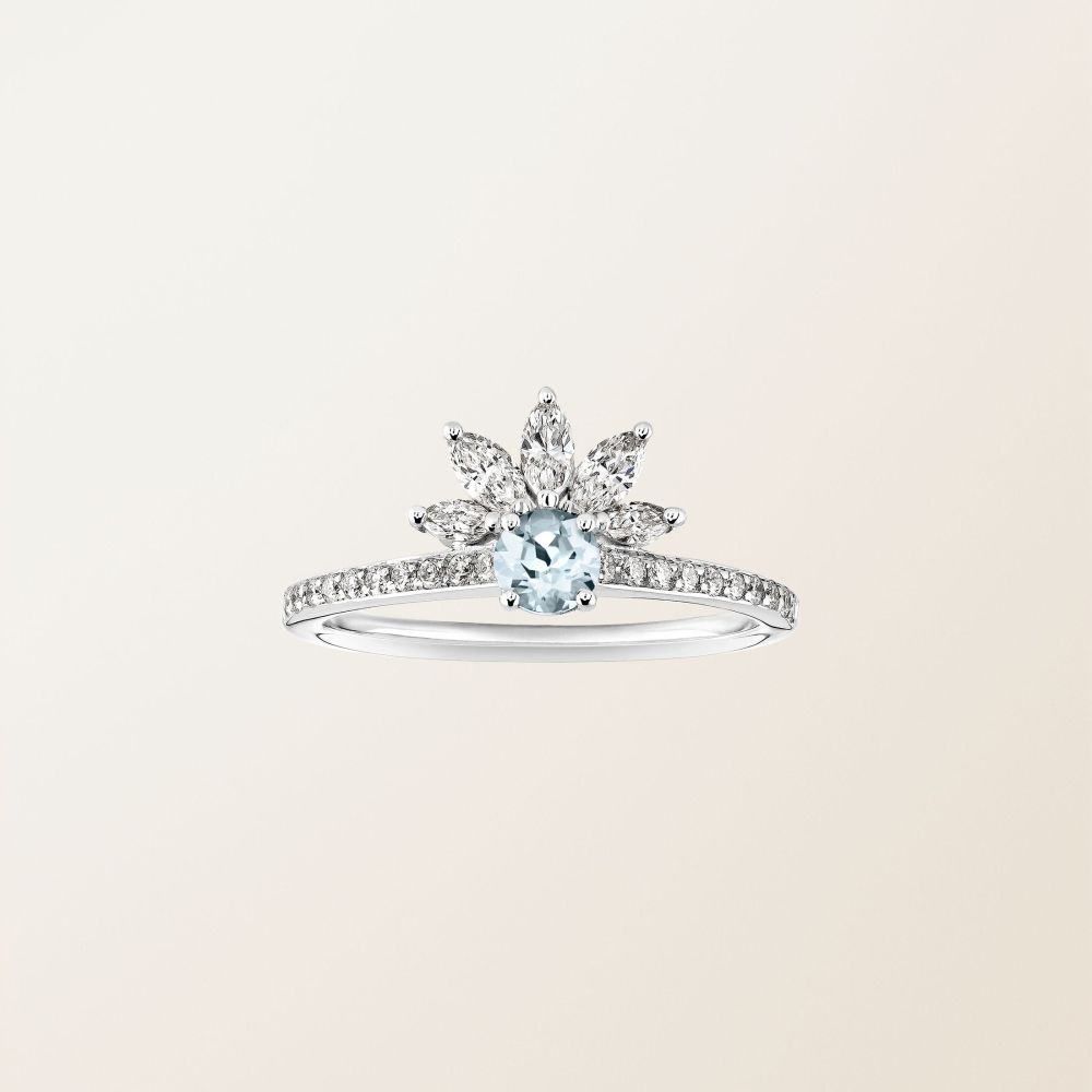 リング ホワイトゴールド アクアマリンとダイヤモンド EverBloom Pavée 4 mm 2