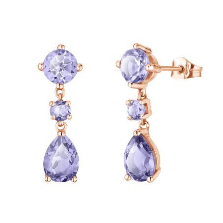 Boucles doreilles Or rose 18 cts Tanzanite Florence