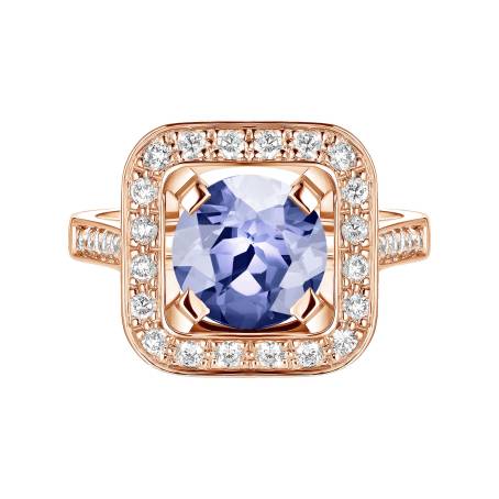 Bague Or rose 18 cts Tanzanite Art Déco Rond 8 mm