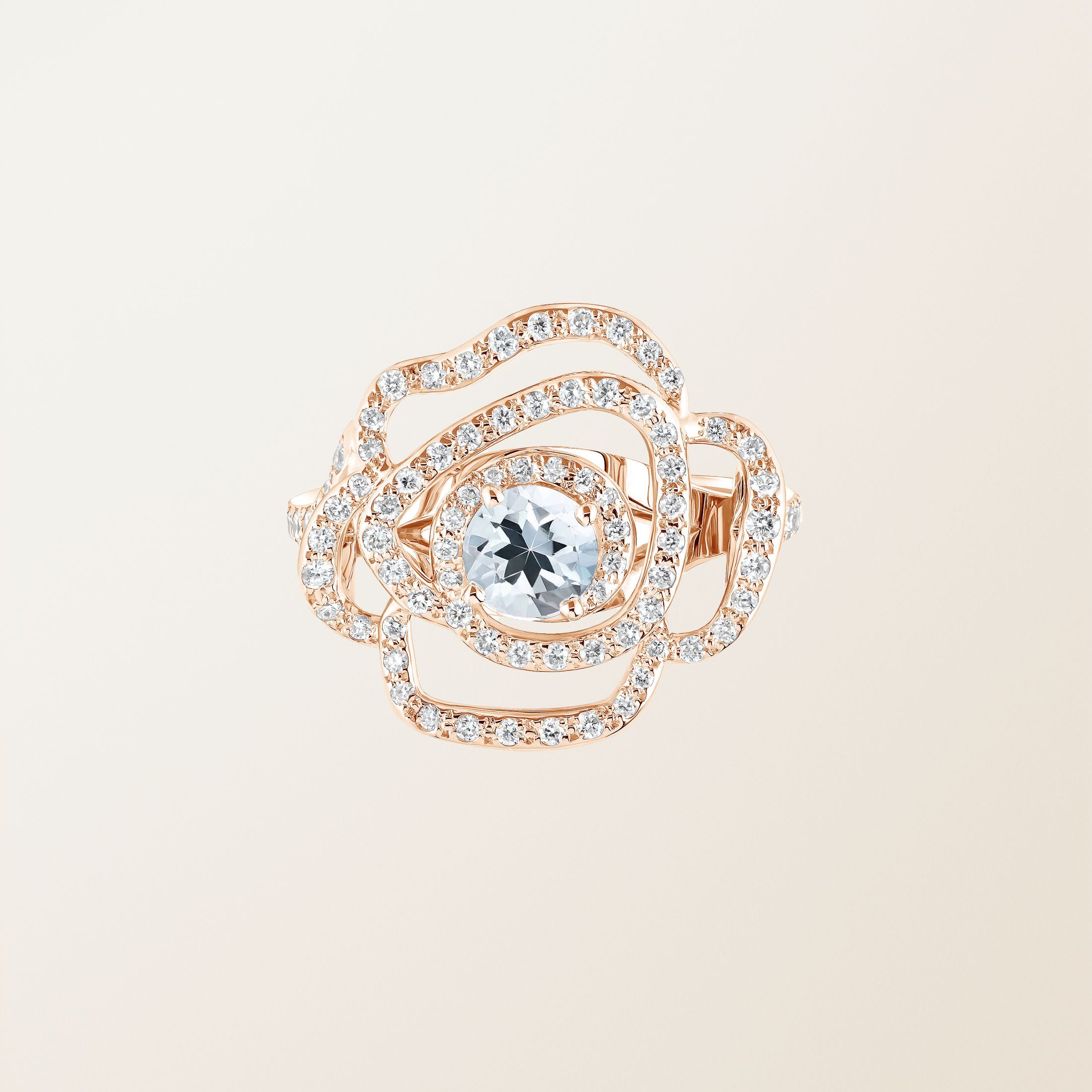 Bague Or rose 18 cts Aigue-marine PrimaRosa Alta