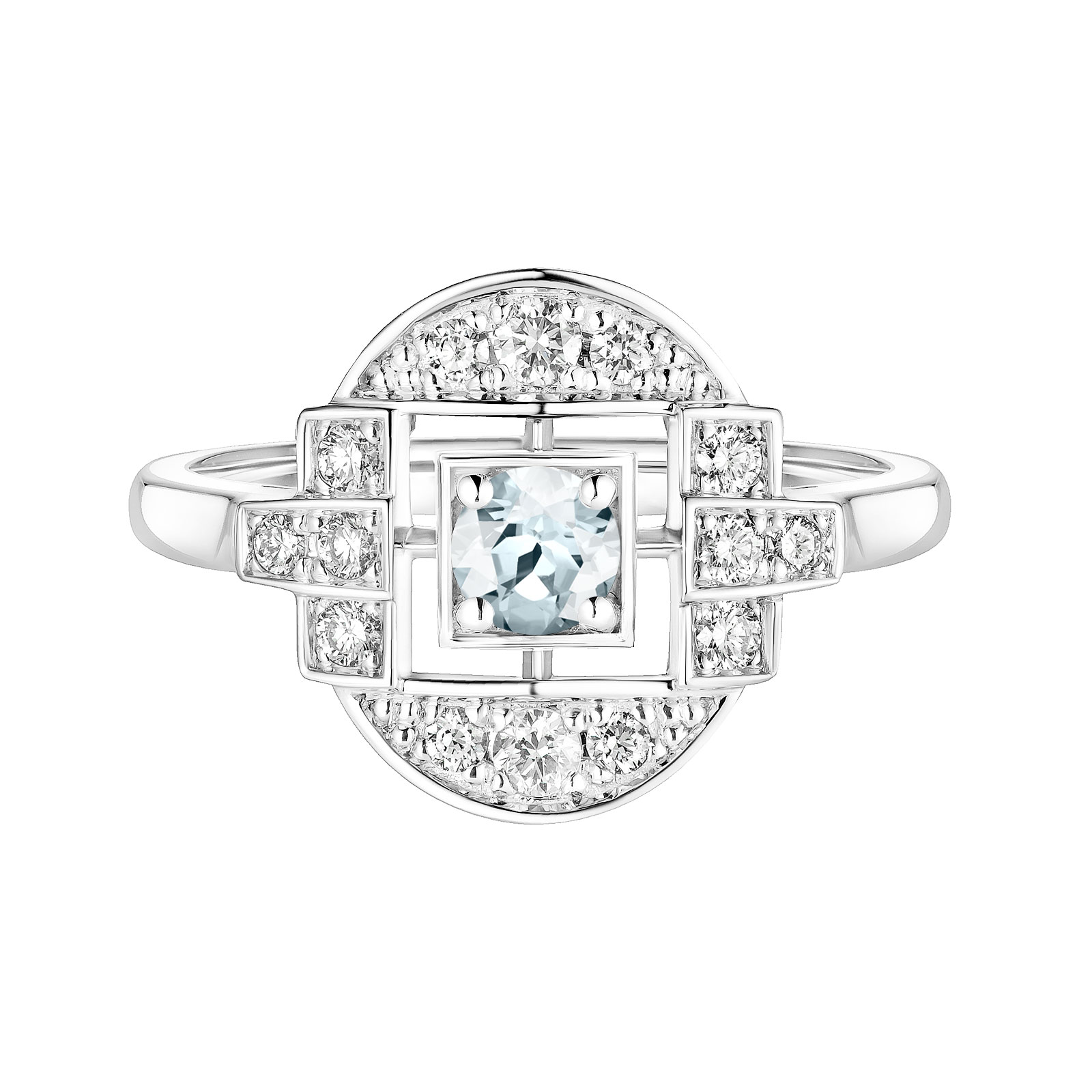 Bague Or blanc Aigue-marine et diamants Art Déco Solo 1