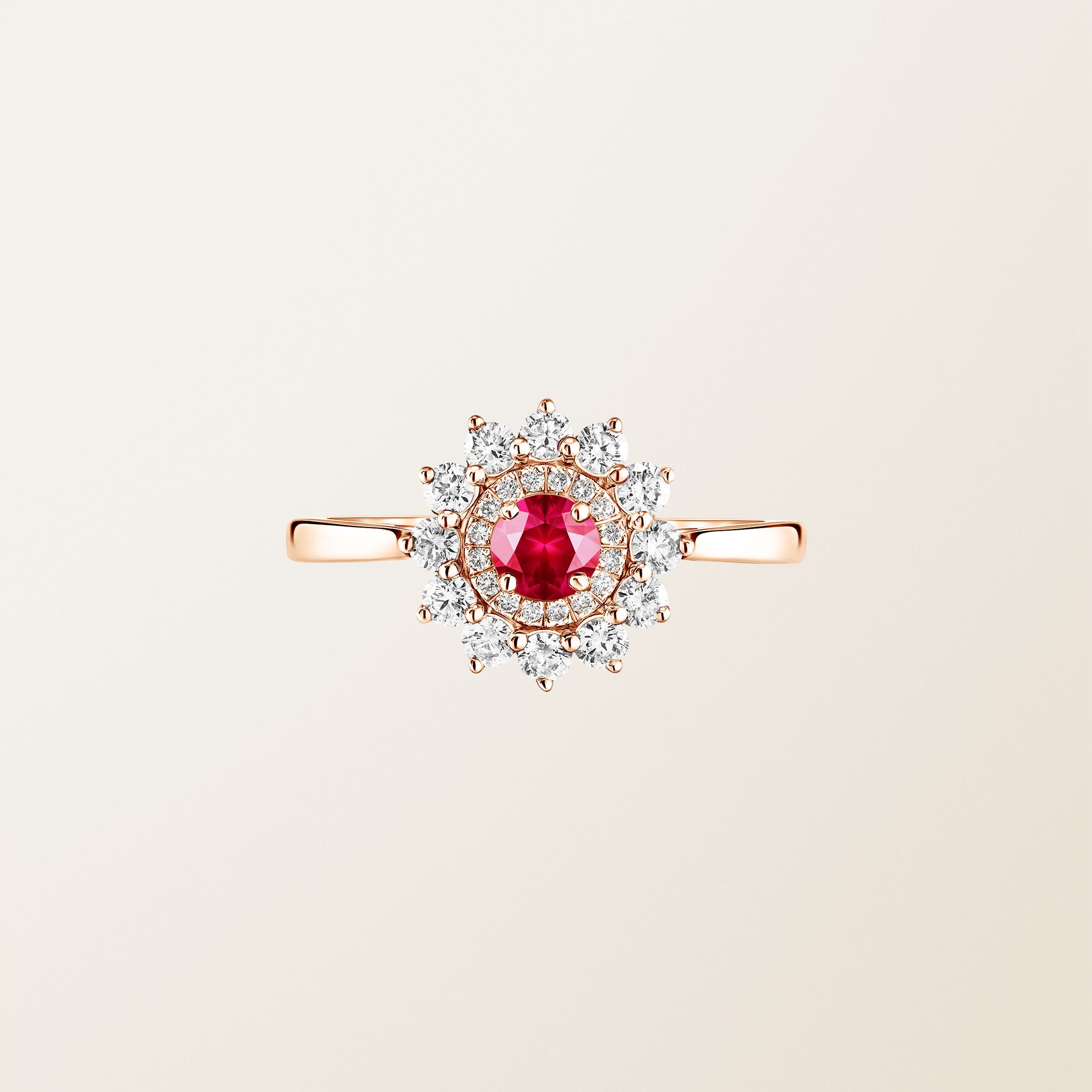 Bague Or rose 18 cts Rubis Lefkos 4 mm