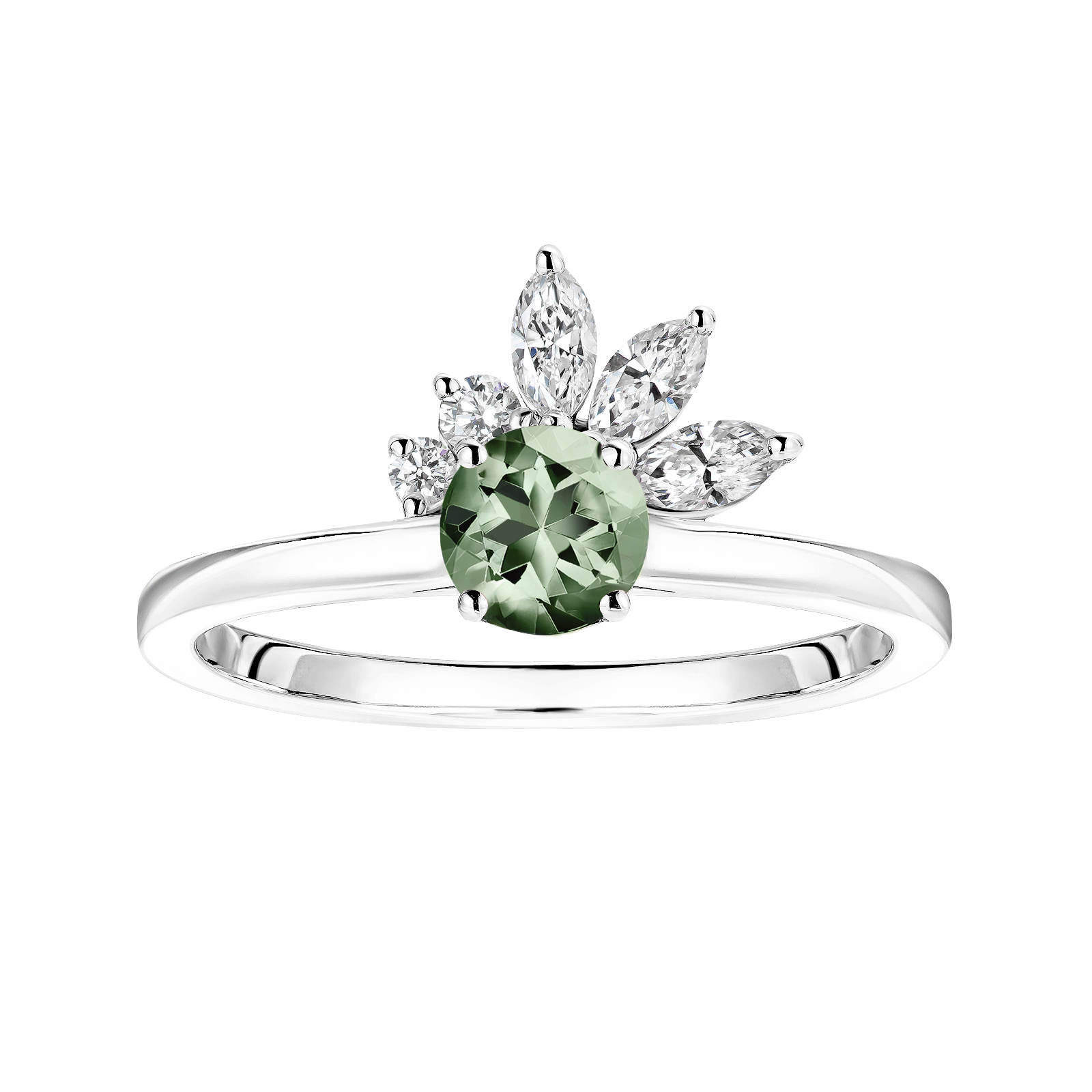 Bague Or blanc Saphir Vert et diamants Little EverBloom 1