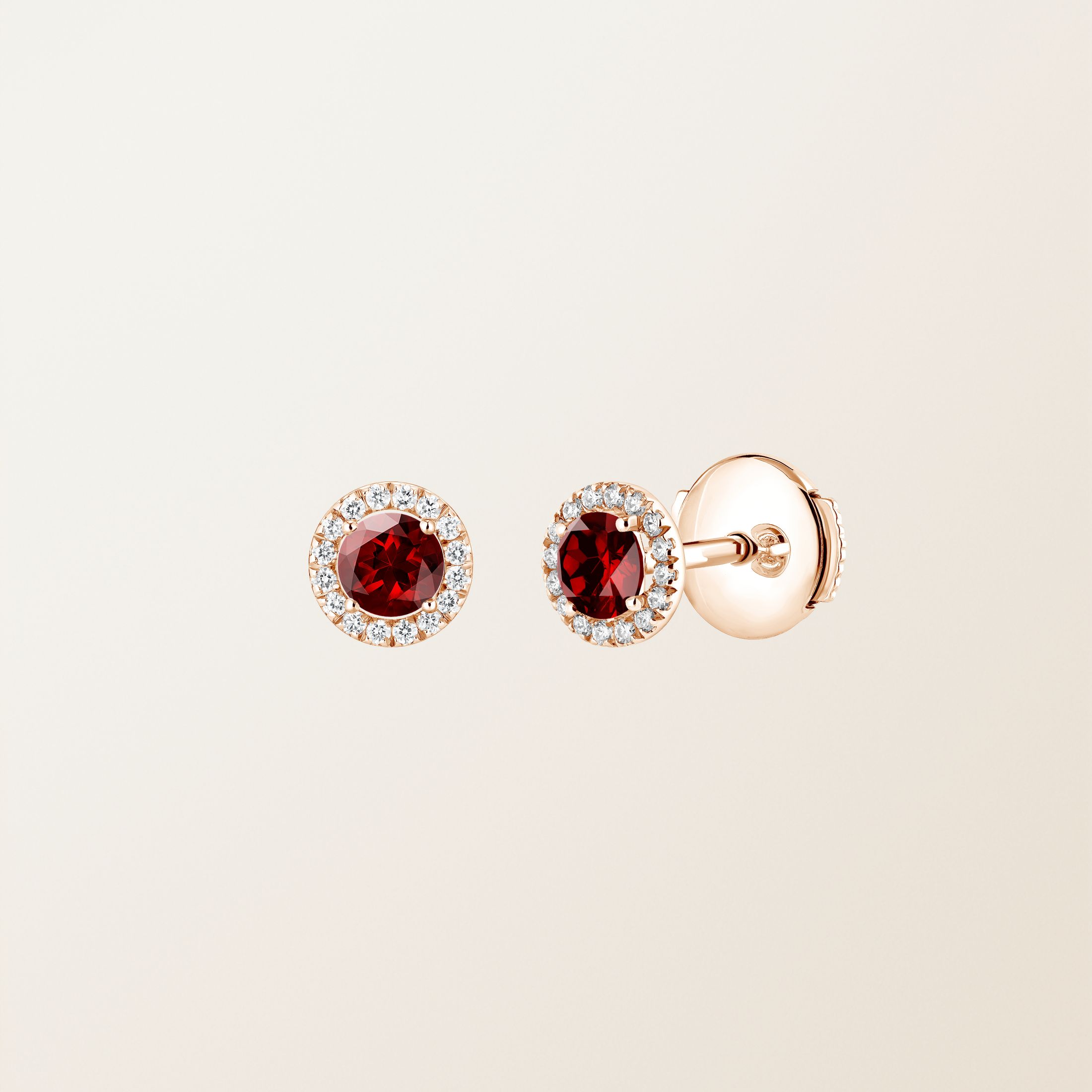 Boucles d'oreilles Or rose 18 cts Grenat Rétromantique S