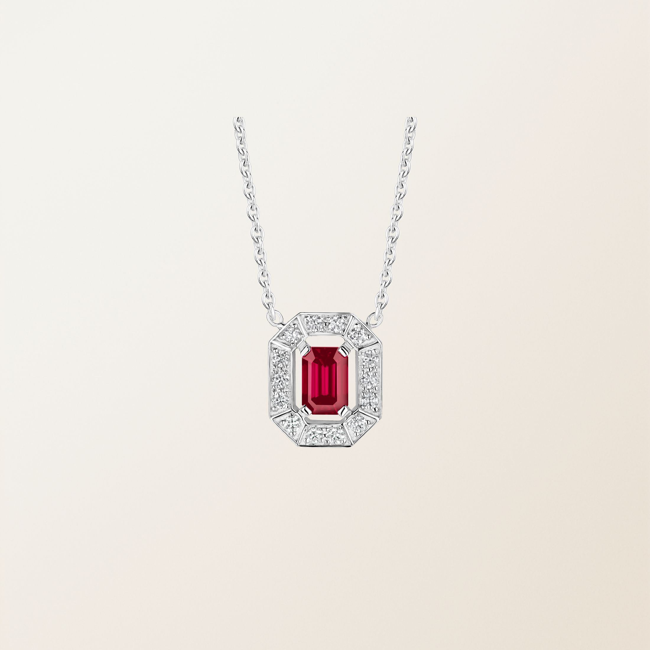 Pendentif Or blanc 18 cts Rubis Art Déco