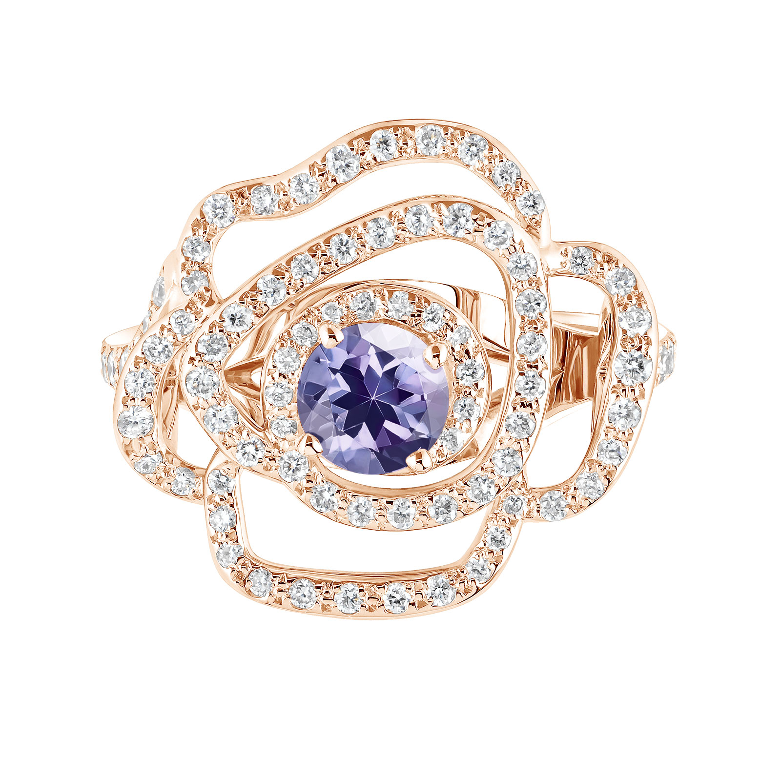 Bague Or rose Tanzanite et diamants PrimaRosa Alta 1